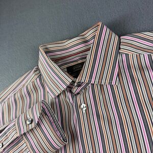 Eton Shirt Men's 44 17.5 Pink Brown Striped Contemporary Fit Sweden Dress Luxury
